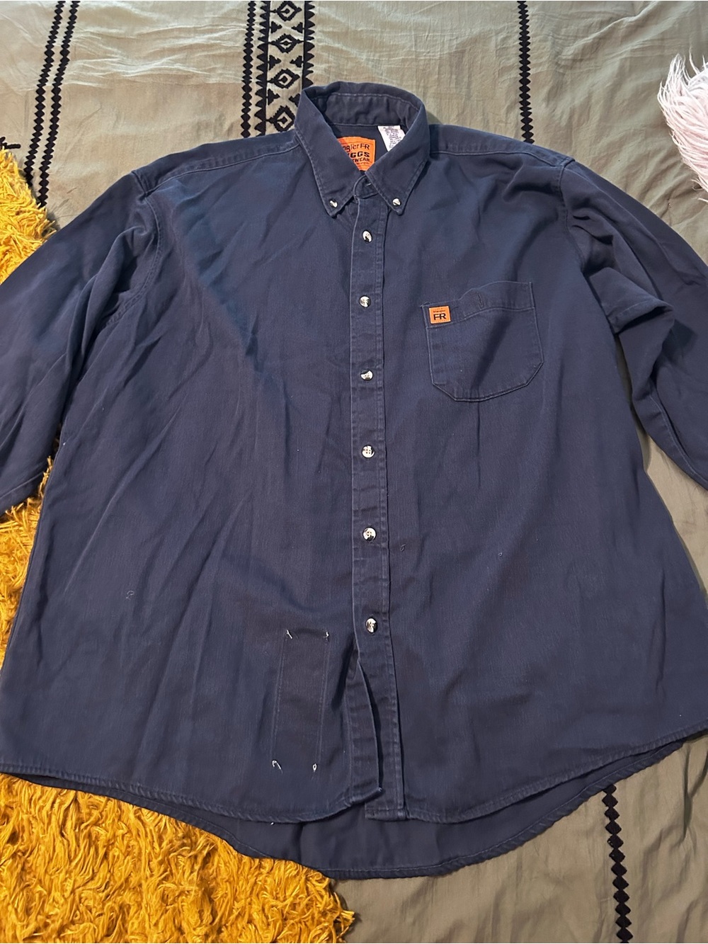 Wrangler FR Navy Blue Button-Down Work Shirt